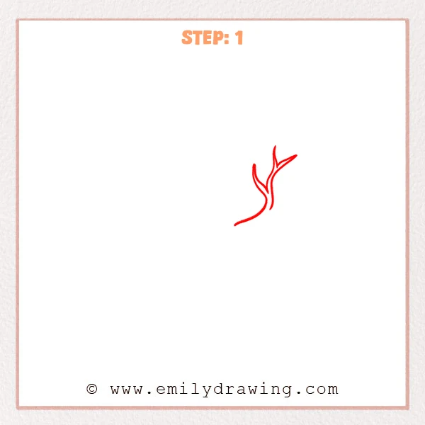 how to draw a dead tree - First sketch lines of a dead tree showing a curved main branch with a Y-shaped fork and a few lines suggesting branch thickness.